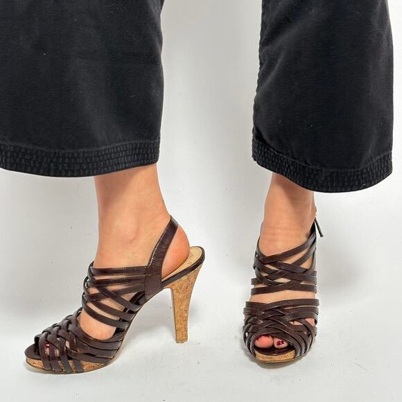 Enzo Angiolini Brown Strappy Leather Platform Heels- 8.5 - Picture 2 of 8